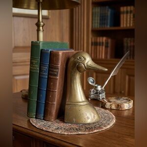 Rare Trio of 3 Vintage Solid Brass Mallard Duck Head Bookends / Decor Pieces